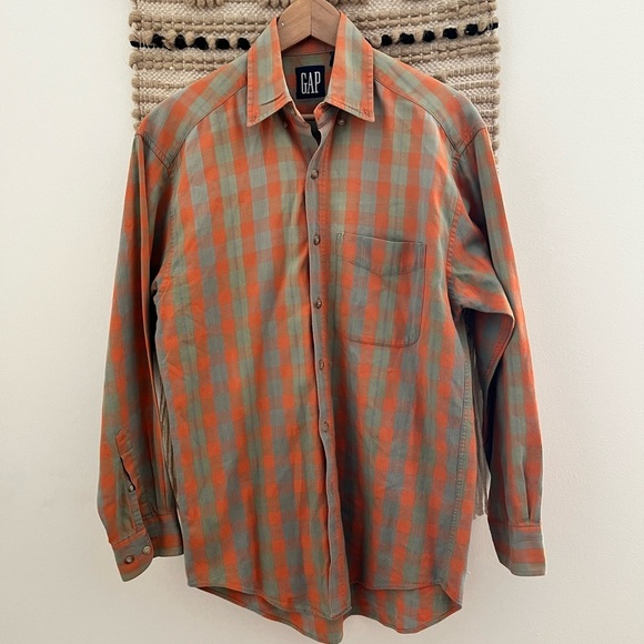 GAP Vintage / Y2K Orange and Green Checkered Shirt - Picture 1 of 8